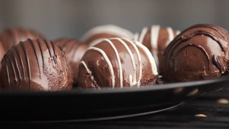 close-up of chocolate truffles