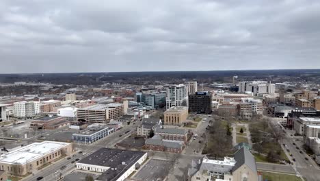 kalamazoo, michigan downtown with drone video moving in a circle.