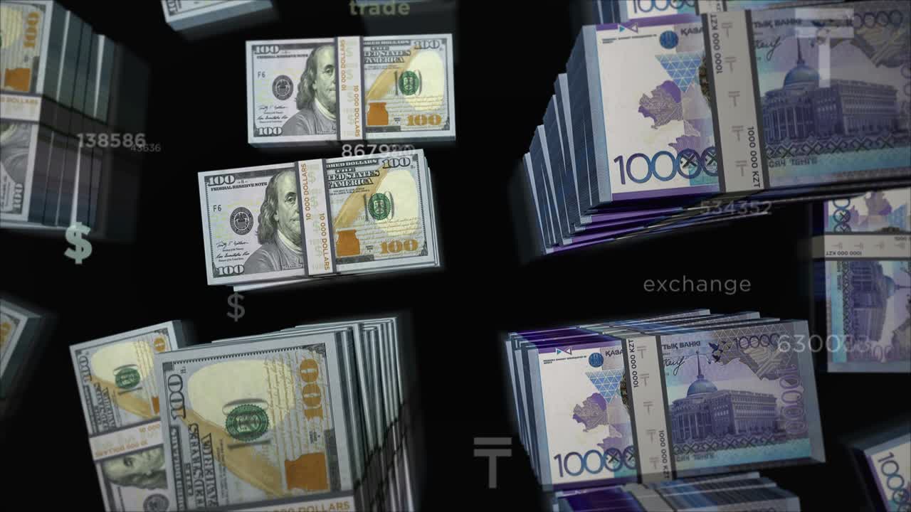 미국 달러와 카자흐스탄 텐게 화폐 교환 루프 애니메이션