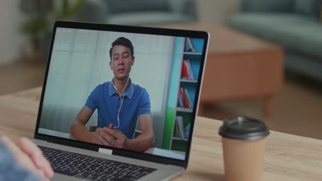 man in video conference with his colleagues during online meeting, video in 4k