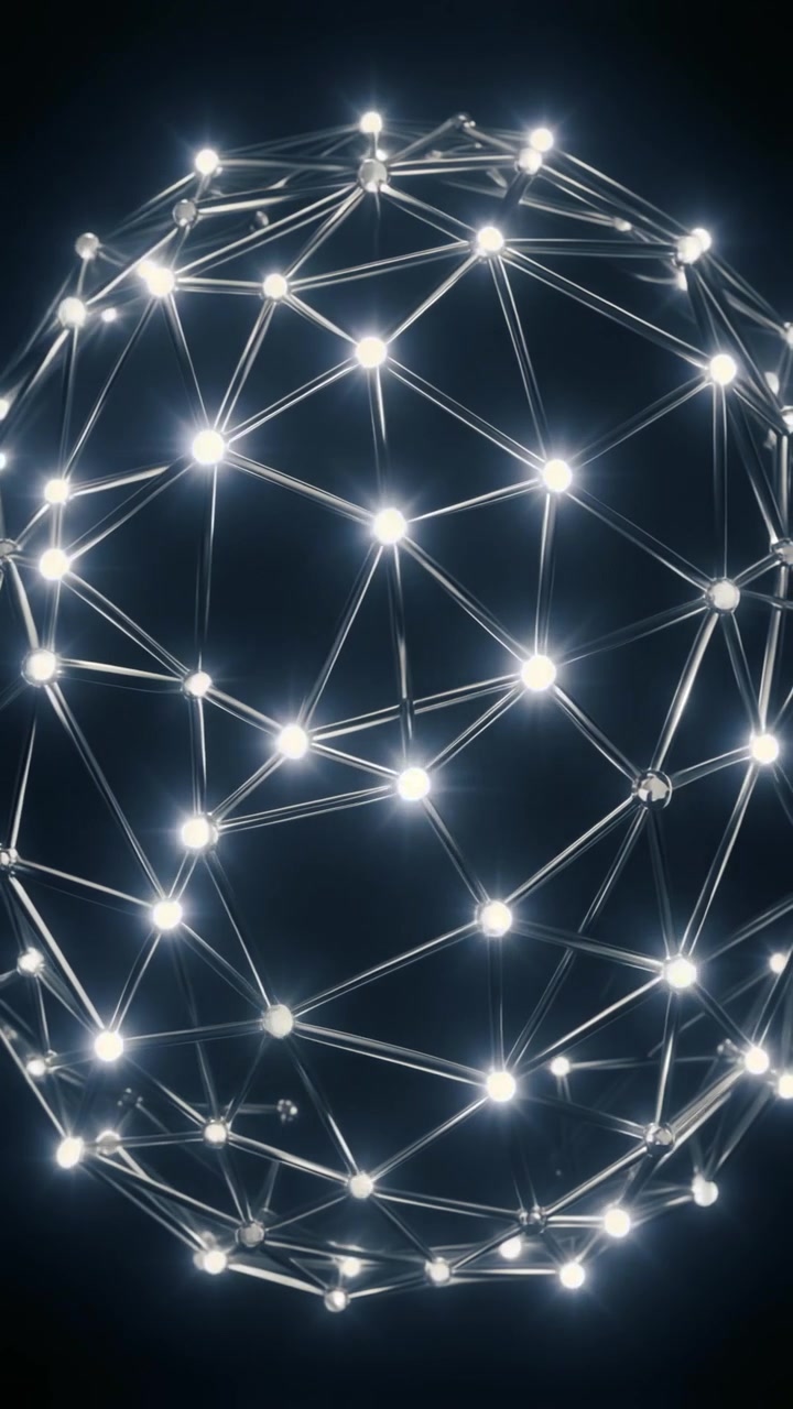 Rotating Glowing Geometric Sphere with Interconnected Nodes