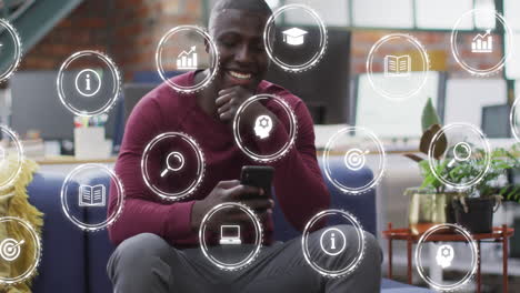 animation de connexions avec des icônes sur homme d'affaires afro-américain en fonction