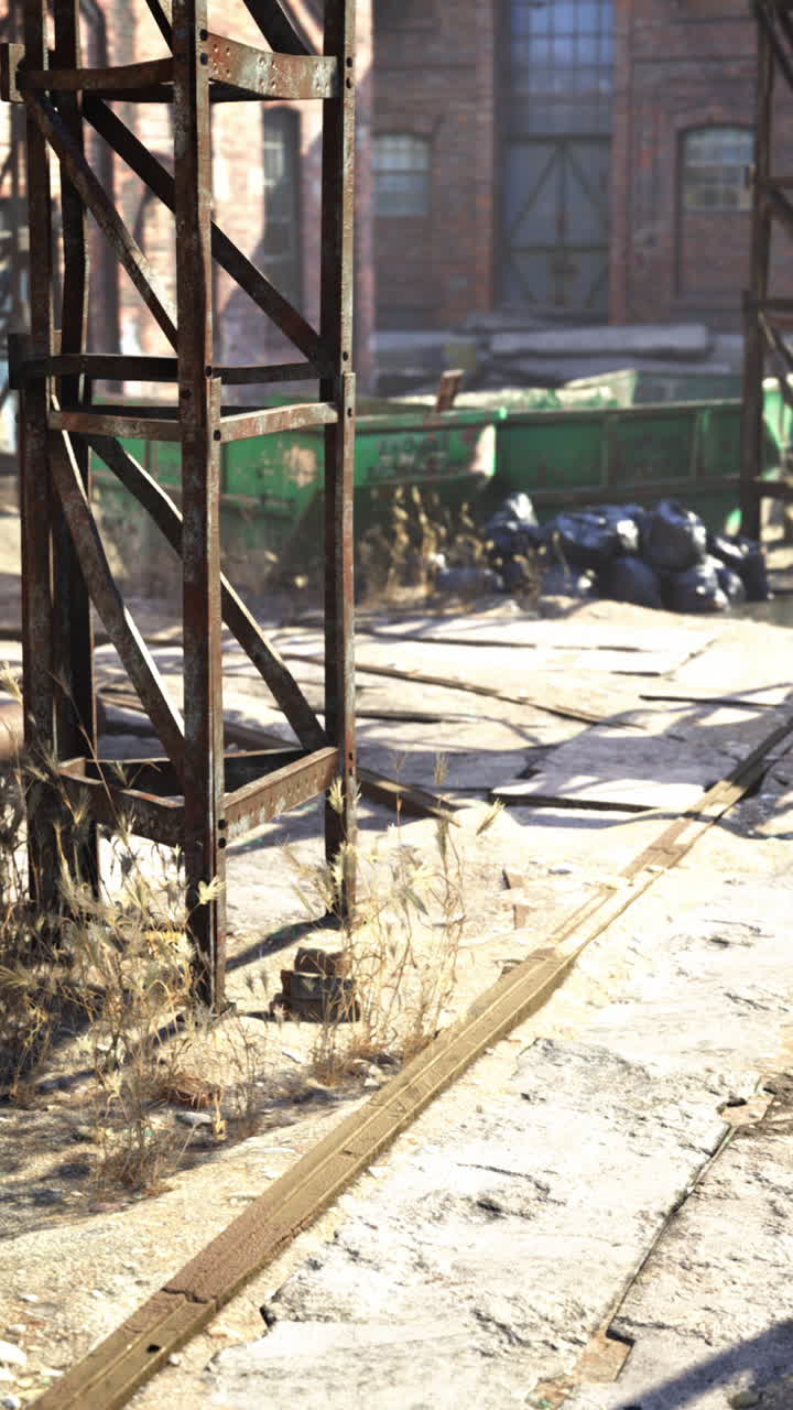 vías ferroviarias oxidadas en una fábrica abandonada