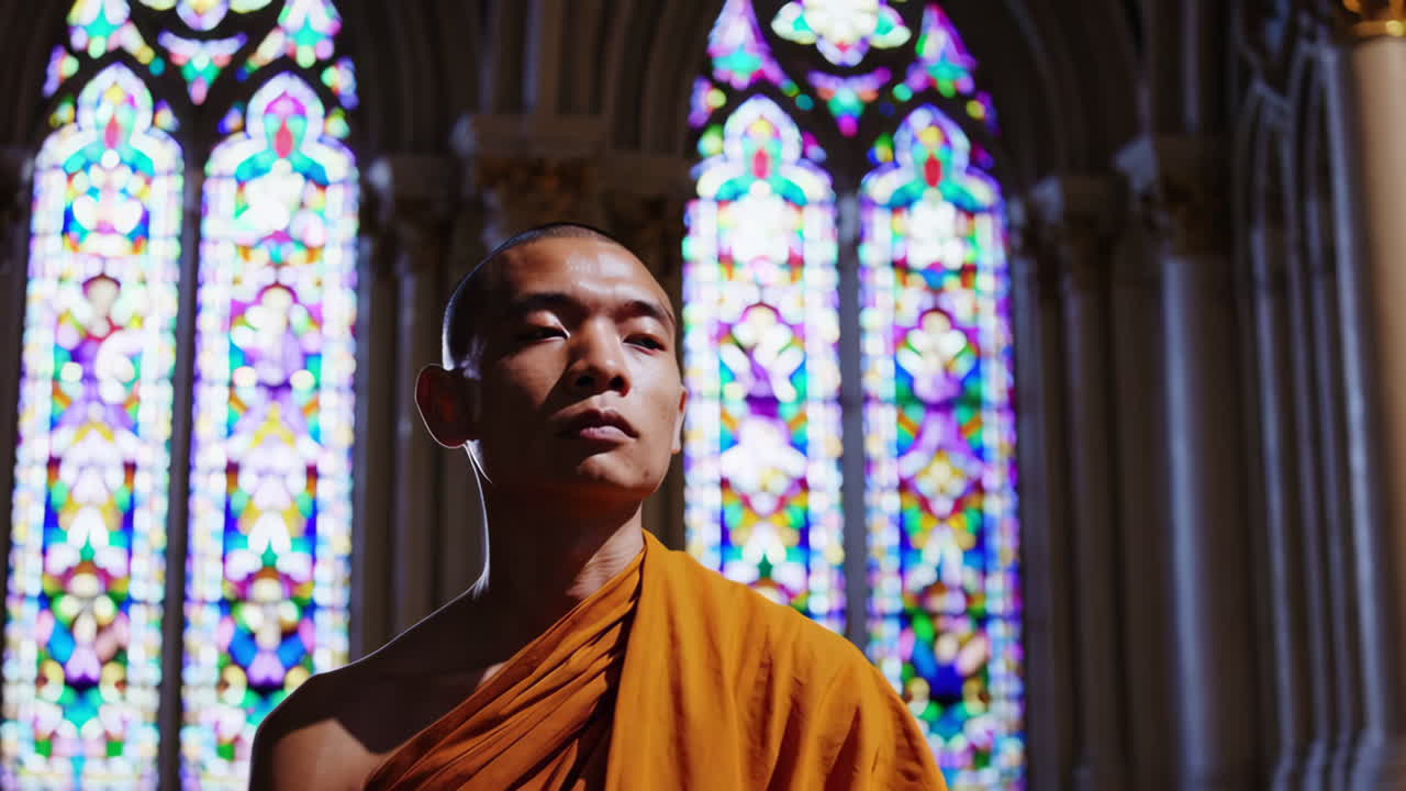 monje budista en una iglesia