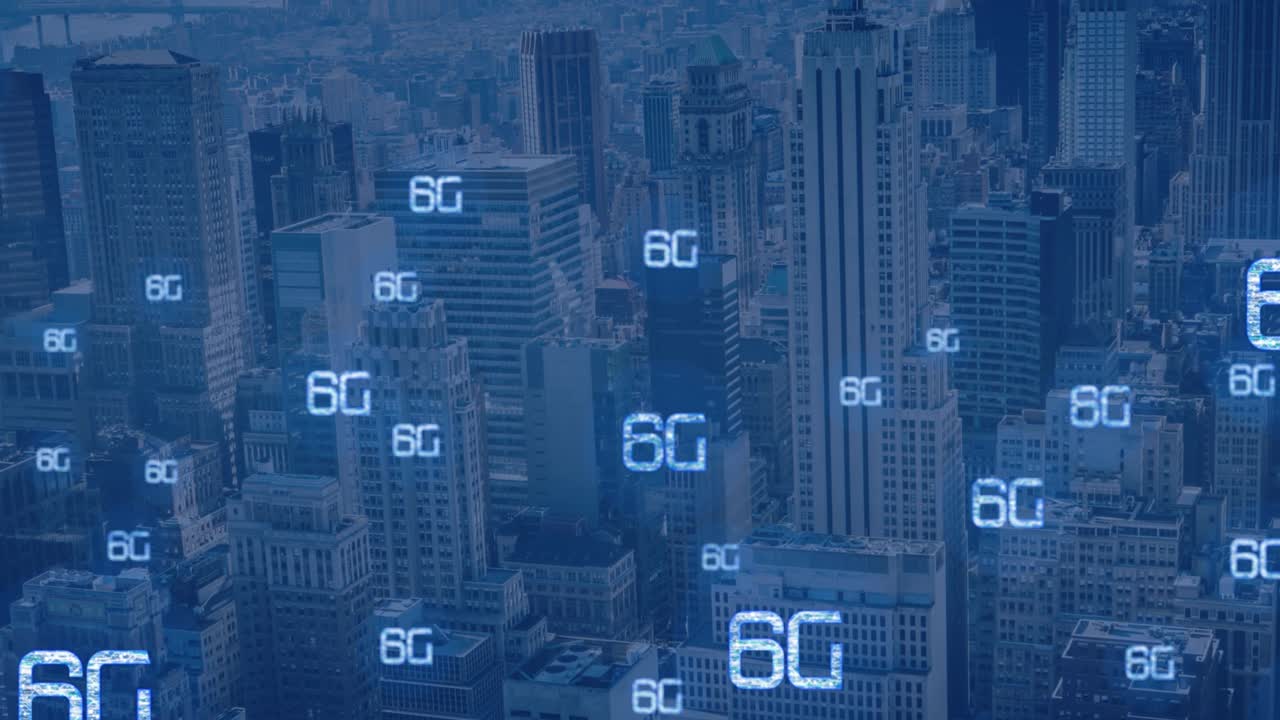 Animazione di testo 6g su panorama urbano