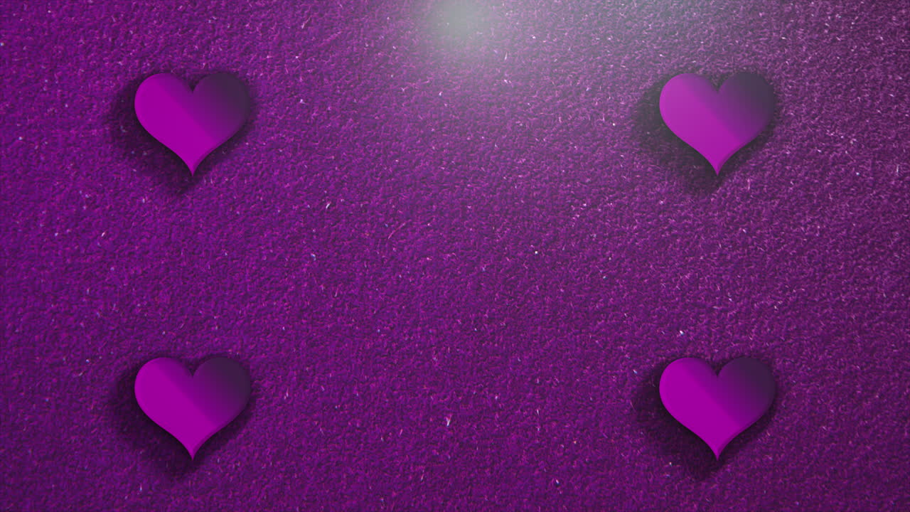 animación primer movimiento pequeños corazones románticos sobre fondo brillante púrpura del día de san valentín