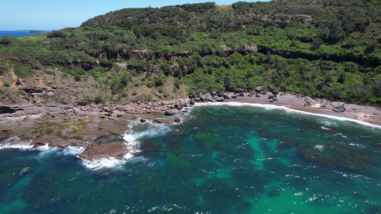 Turquoise Seascape Surrounding Wybung Head Lookout In Frazer Park, New South Wales, Australia - Drone Shot