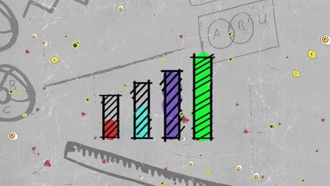animación de gráficos y alimentos que caen sobre las notas