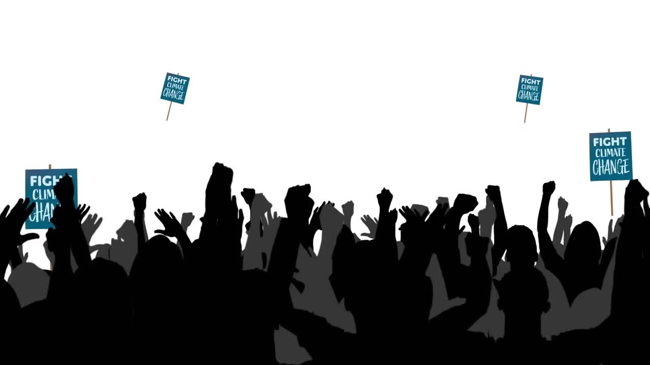 항의하는 사람들의 애니메이션 배너와 물방울의 세계를 가지고