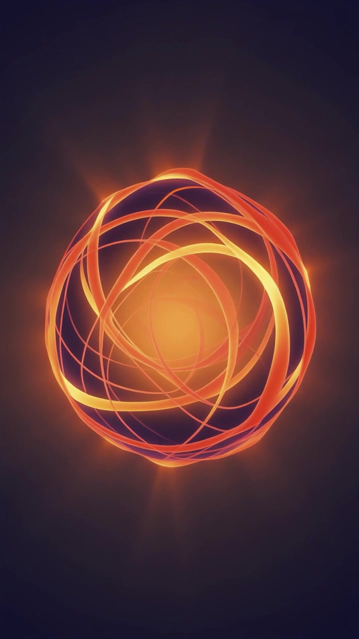 Abstract Glowing Orange Energy Sphere Rotating in Dark Space