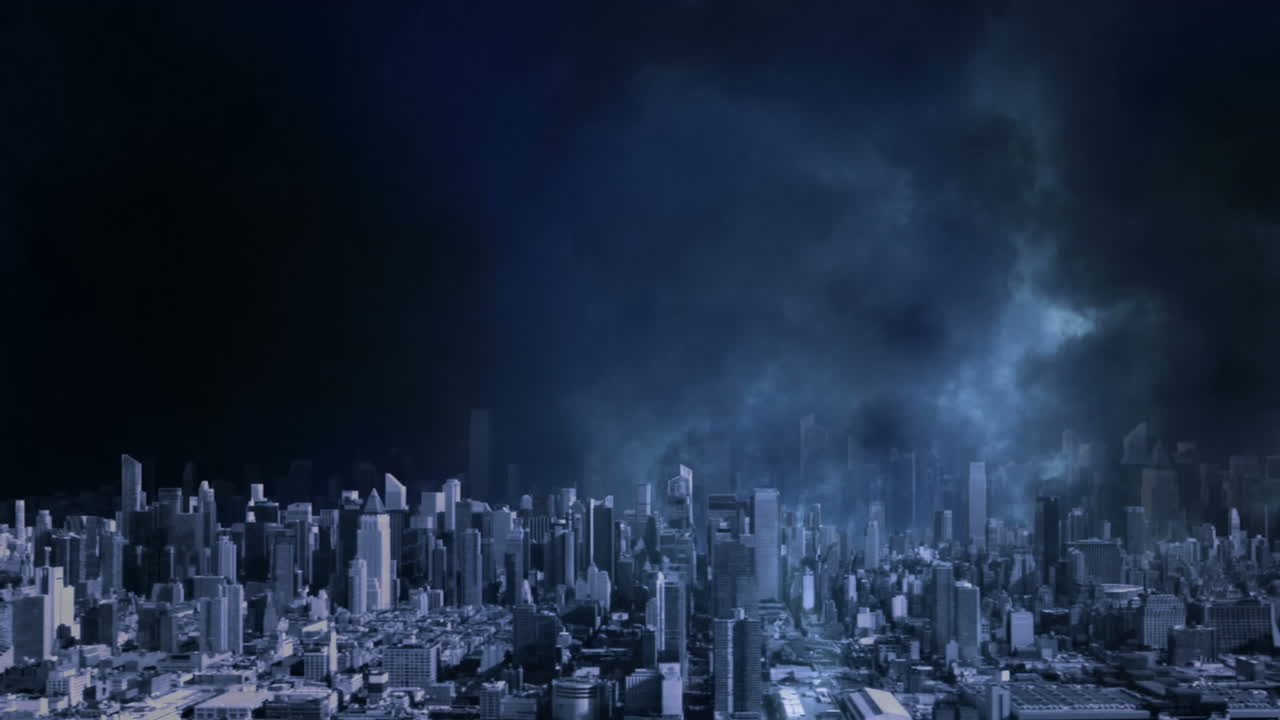 City skyline with lightning