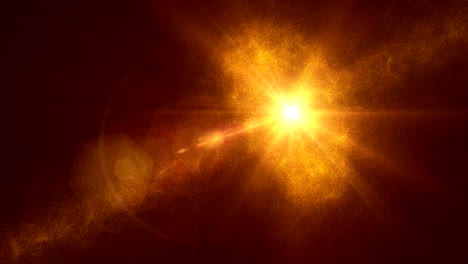 el sol brilla en imágenes 3d. círculo brillante animación futurista. túnel de luz estallando. fondo abstracto con rayos de luz amarillos y polvo dorado. video de movimiento en llamas. partículas parpadeantes
