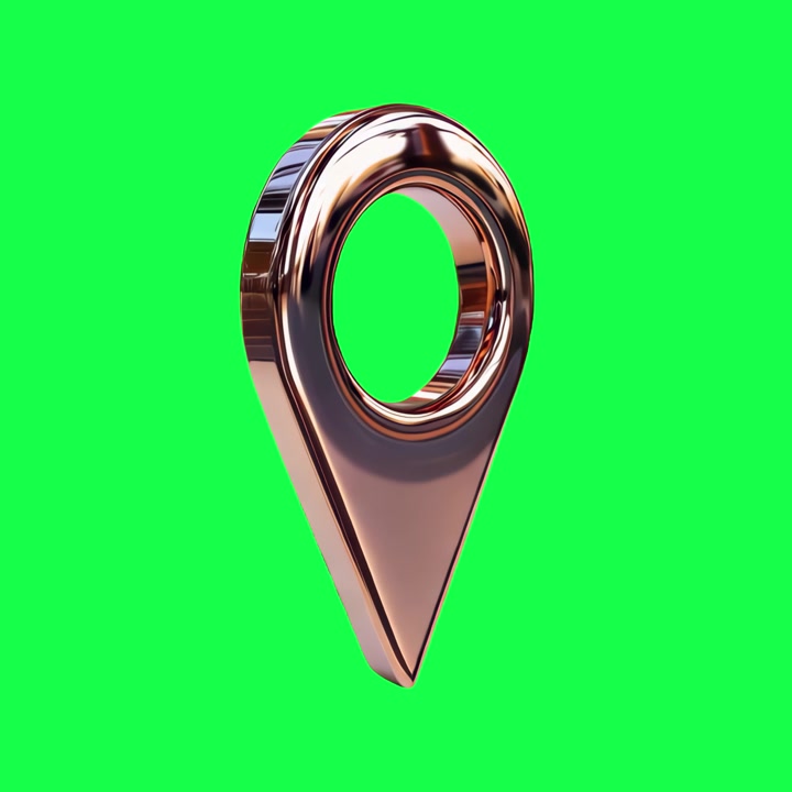 Rotating Rose Gold 3D Map Pin on Green Screen