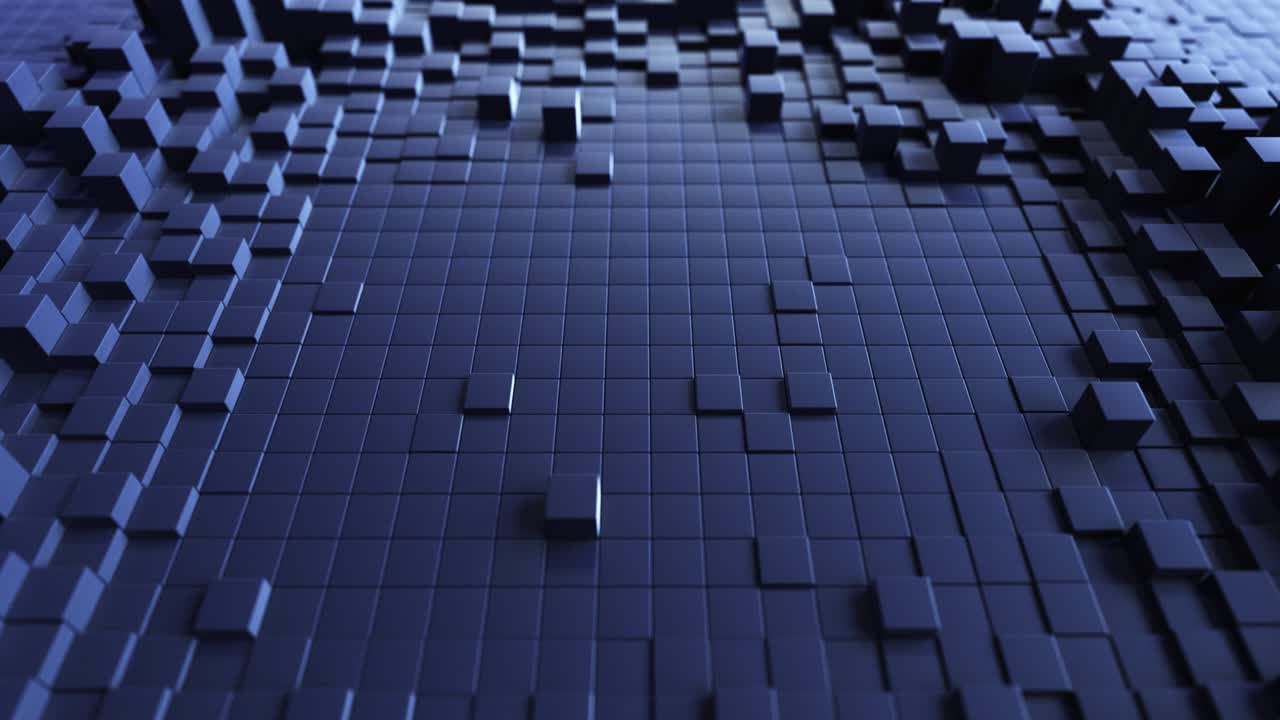 Abstract wave background with a black moving cubic surface. Geometric concept with random boxes or columns. Motion design template. Seamless loop 4k 3d render. Technology composition. Radial ripple.