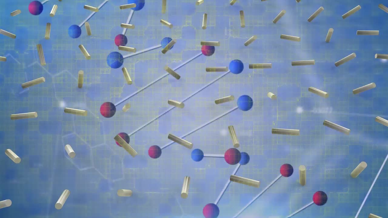 파란색 배경 위에 과학 데이터 처리의 애니메이션