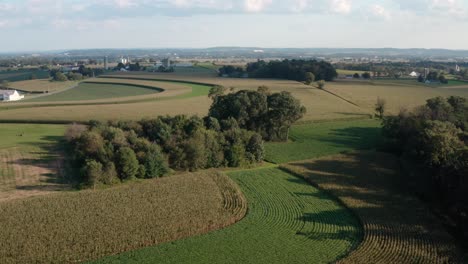 Vista-Aérea-De-La-Agricultura-De-Contorno,-Campos-Alternos-De-Maíz-Y-Alfalfa-Para-Evitar-La-Escorrentía-Y-La-Erosión-Del-Suelo