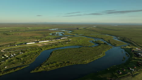 River-in-Hella-Iceland-during-sunset-aerial-shot