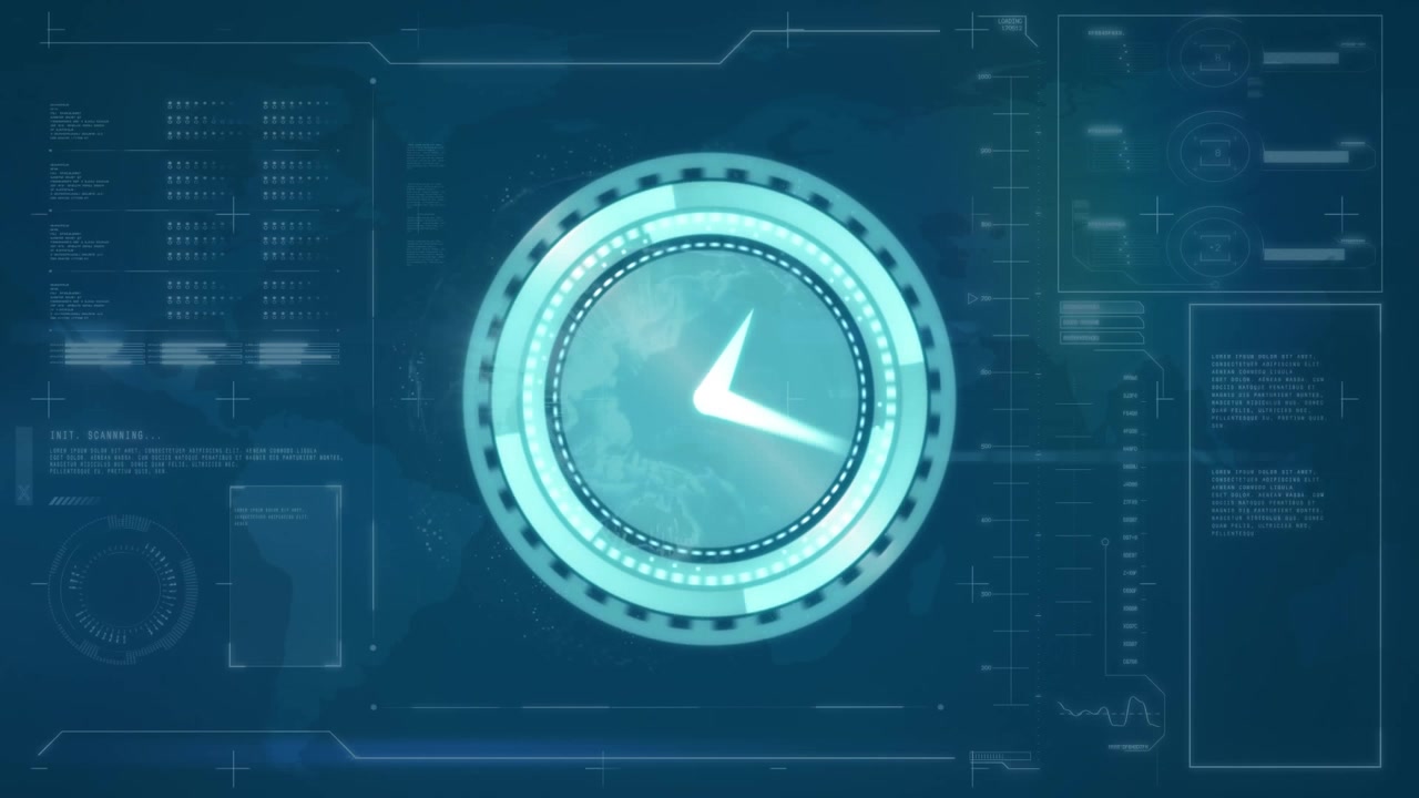 Animation of clock moving fast over male doctor using shapes on blue background
