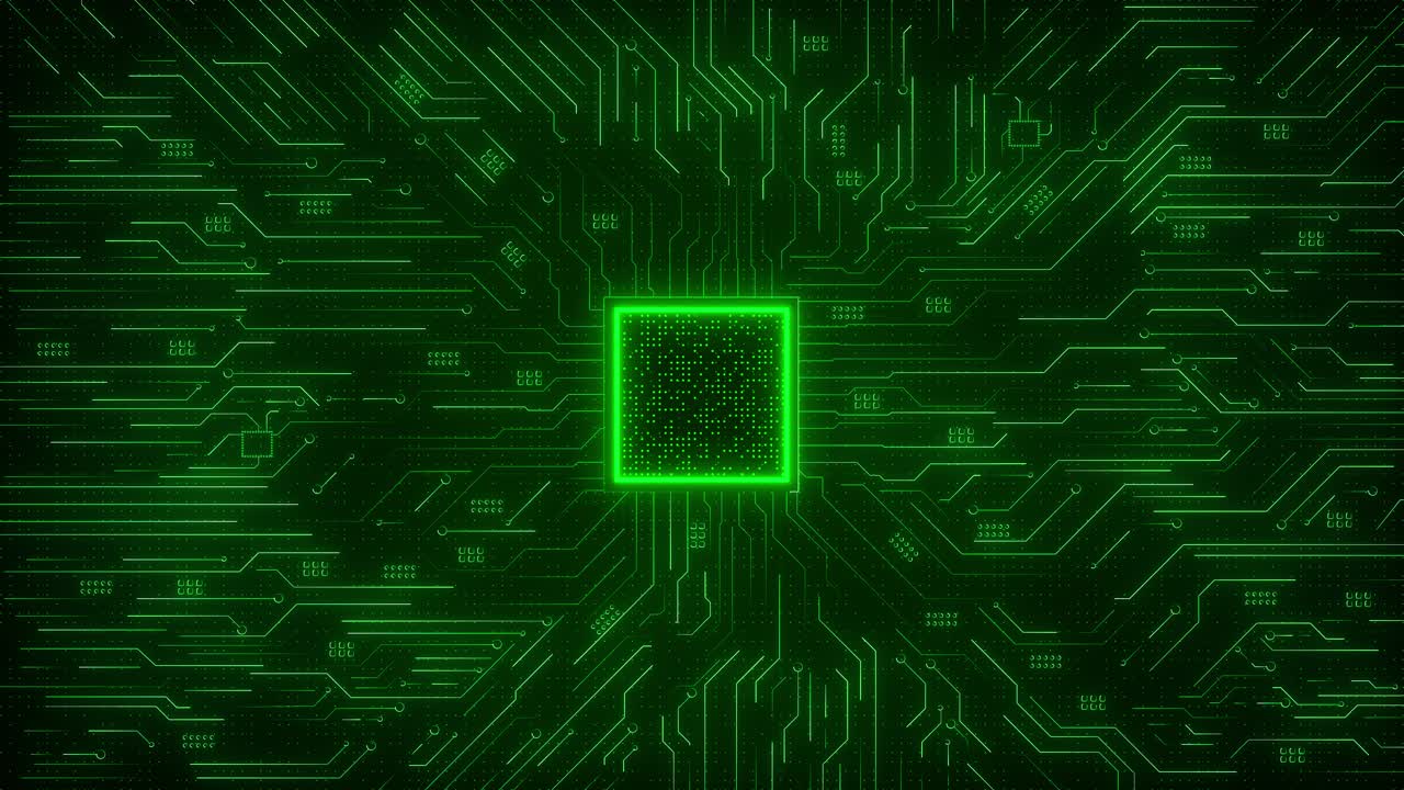 Abstract Glowing Green Circuit Board