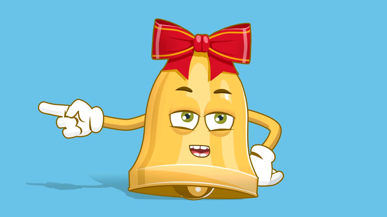 dibujos animados campana de navidad puntero izquierdo quejarse hablar con cara animación alfa mate