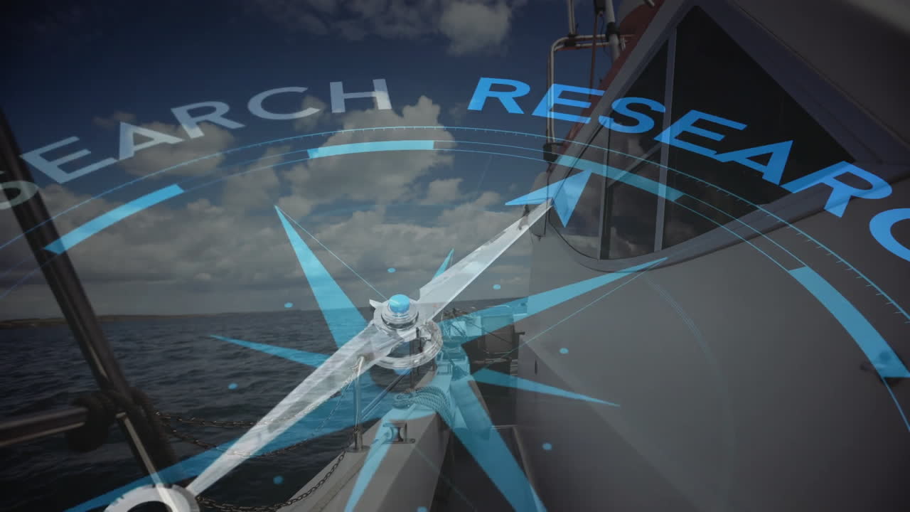 animación de la brújula moviéndose sobre el barco