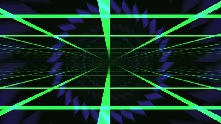 Abstract Digital Grid Tunnel with Rotating Purple Light Rings