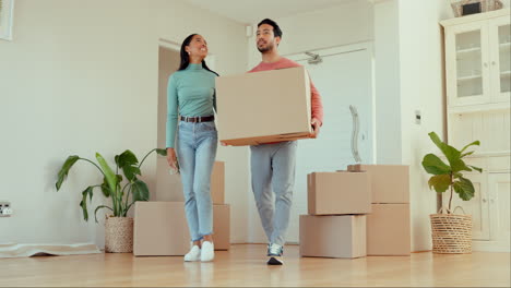 Cardboard,-moving-and-young-couple-with-a-boxes