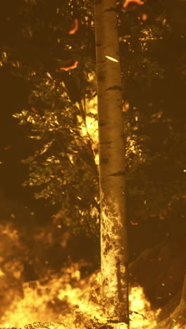 Forest fire spreads rapidly in dense woodland during late afternoon hours