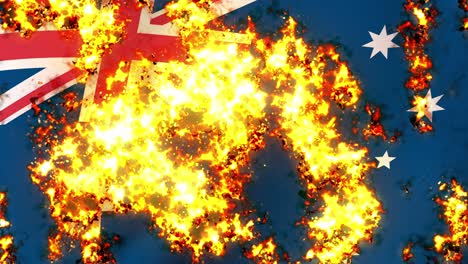 australia flag on fire burning animation