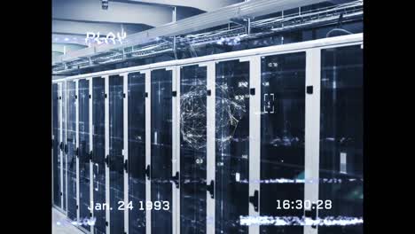 animation of digital interface over server room