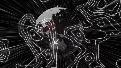 Topografía-Y-Estelas-De-Luz-Sobrevolando-El-Globo-Contra-Un-Fondo-Gris