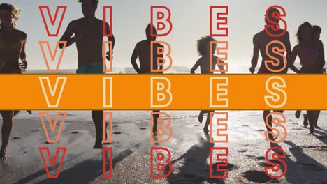 animation of text vibes over people by seaside