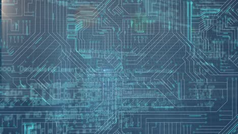 animación del procesamiento de datos sobre una placa de circuitos informáticos brillante