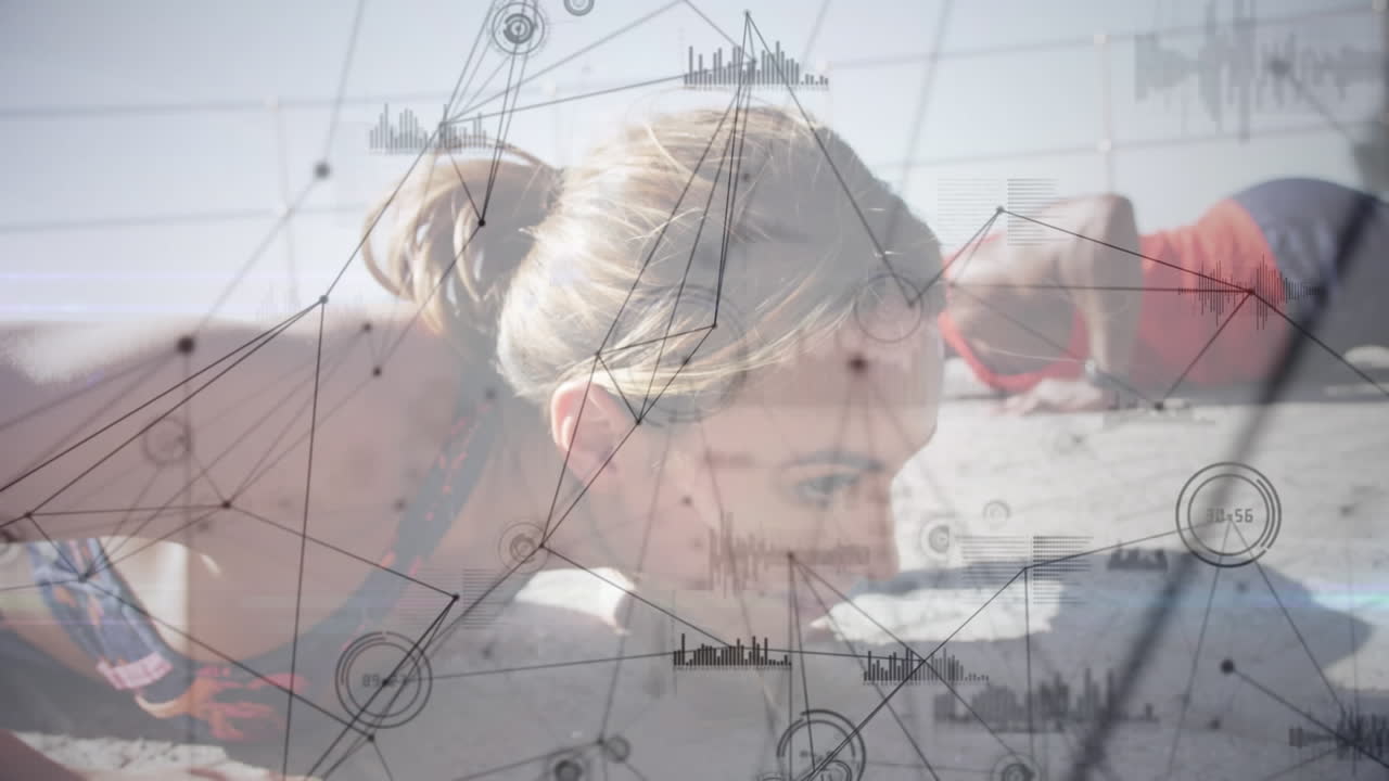 анимация сети связей между женщинами и мужчинами, занимающимися спортом на открытом воздухе