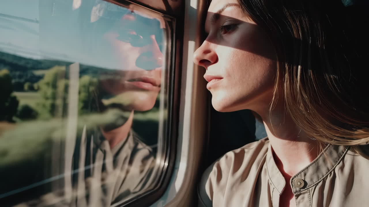 Woman Looking Out Train Window