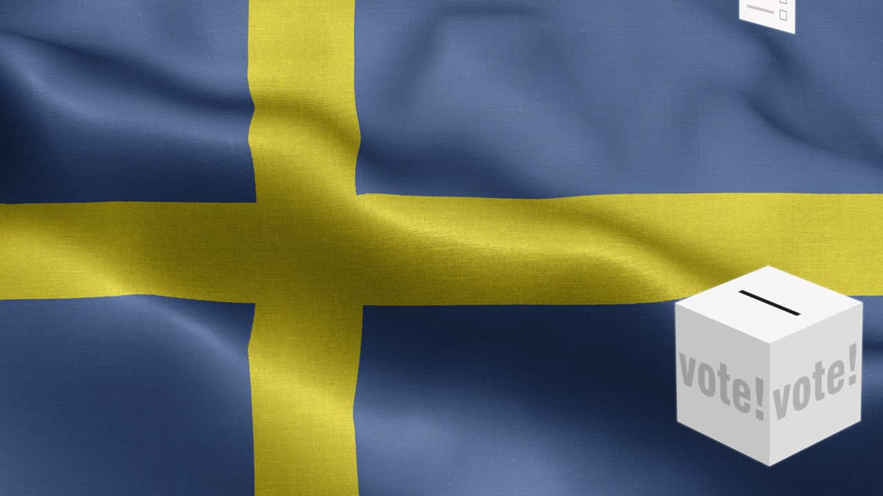 투표용지가 스웨덴을 위한 투표용지에 날아갑니다. - 발 앞에 있는 투표용지 - 선거 - 투표 - 스웨덴의 발 - 스웨덴 발 높은 세부 사항 - 국가 발 스웨덴의 파동 패턴 루프 가능한 요소 - 직물 질감과 끝없는 루프