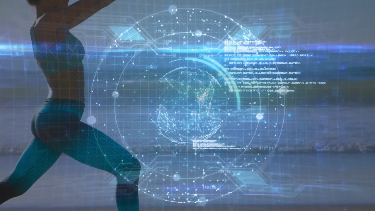 해변에서  ⁇ 어있는 백인 여성에 대한 데이터 처리 애니메이션