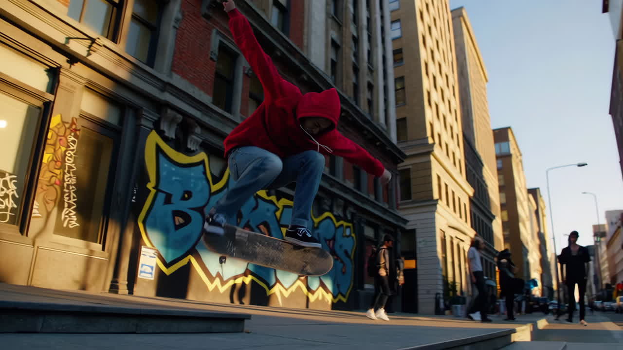 Skateboarding Action in Urban City Streets