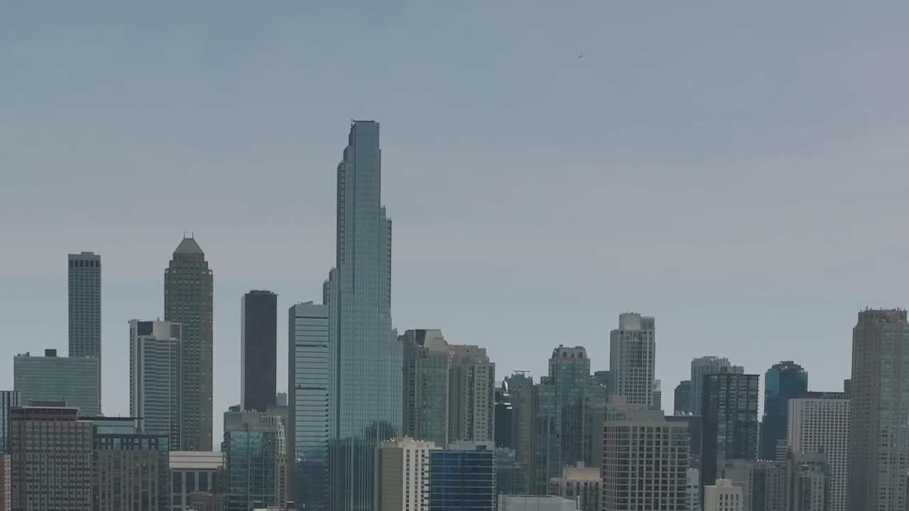 Chicago skyline captured from above during a cloudy day