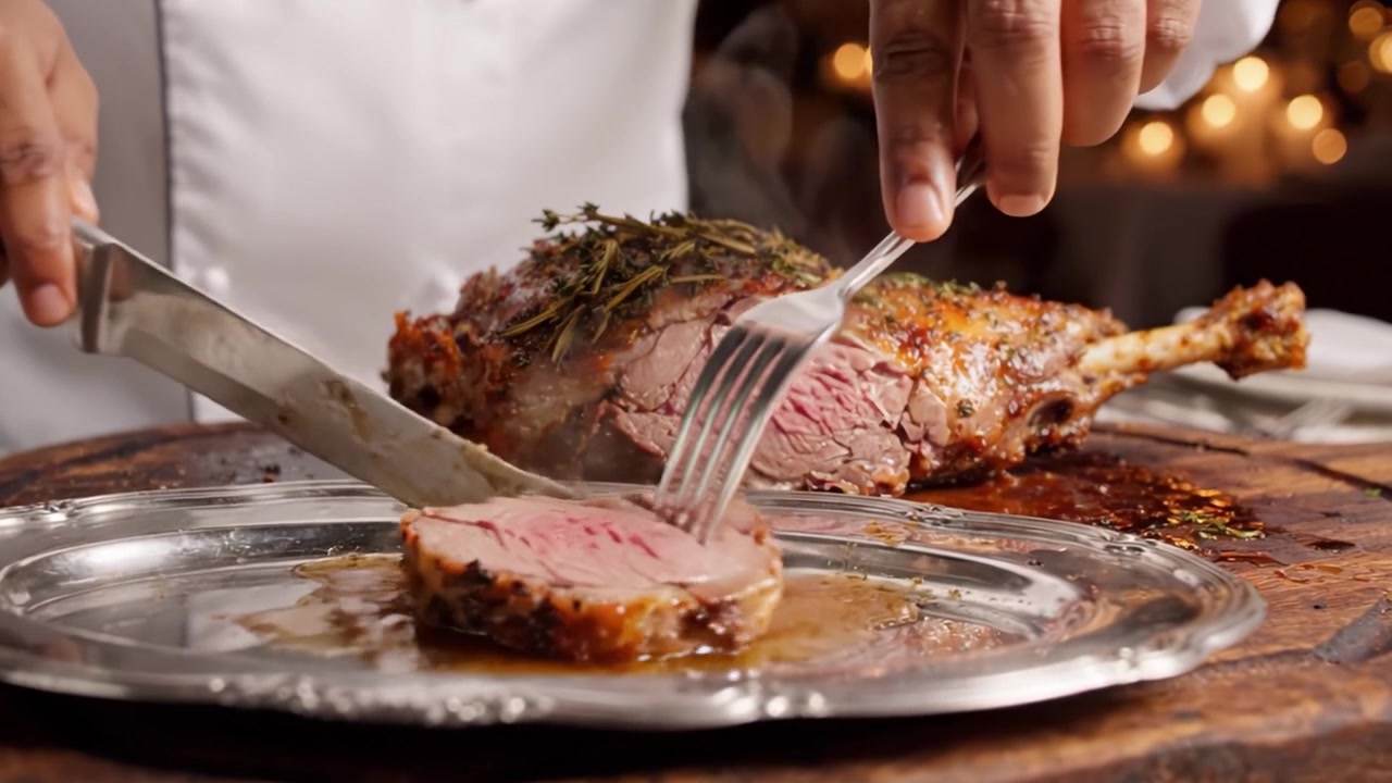 L'Arte dell'Intaglio di Carne Arrosto Succulenta: Un Viaggio Culinario che Esalta Tecniche Esperte e una Presentazione Ricca di Sapore