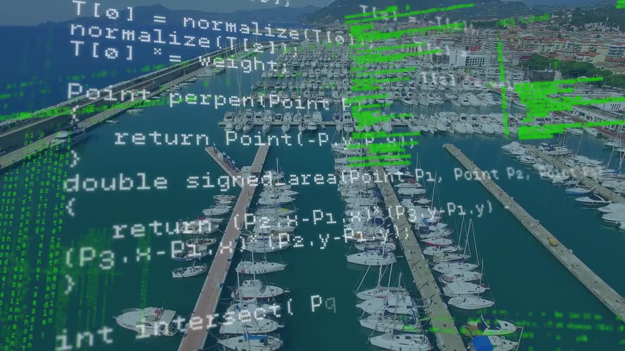Animation of data processing over cityscape