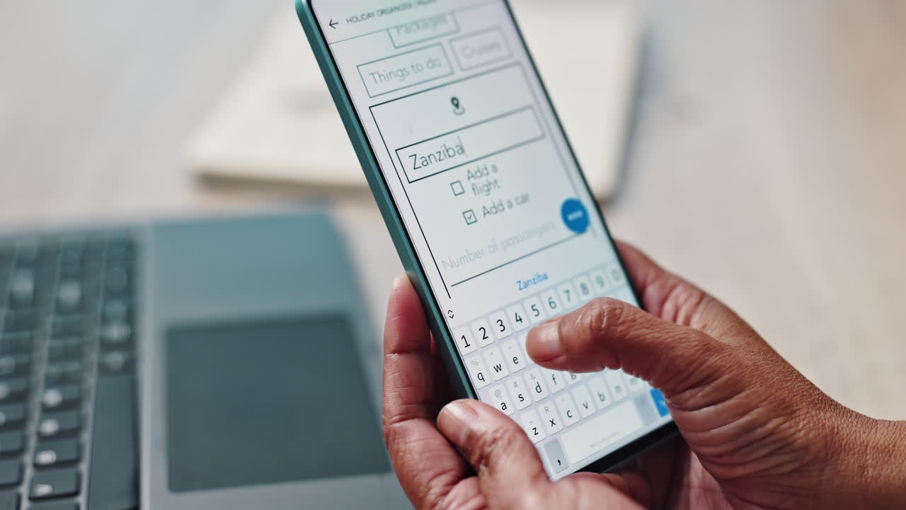 Person using a mobile phone to plan a holiday