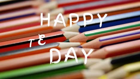 animation of happy teachers day text over pencils