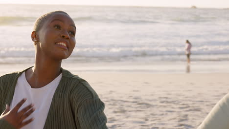 love, beach and black couple holding hands