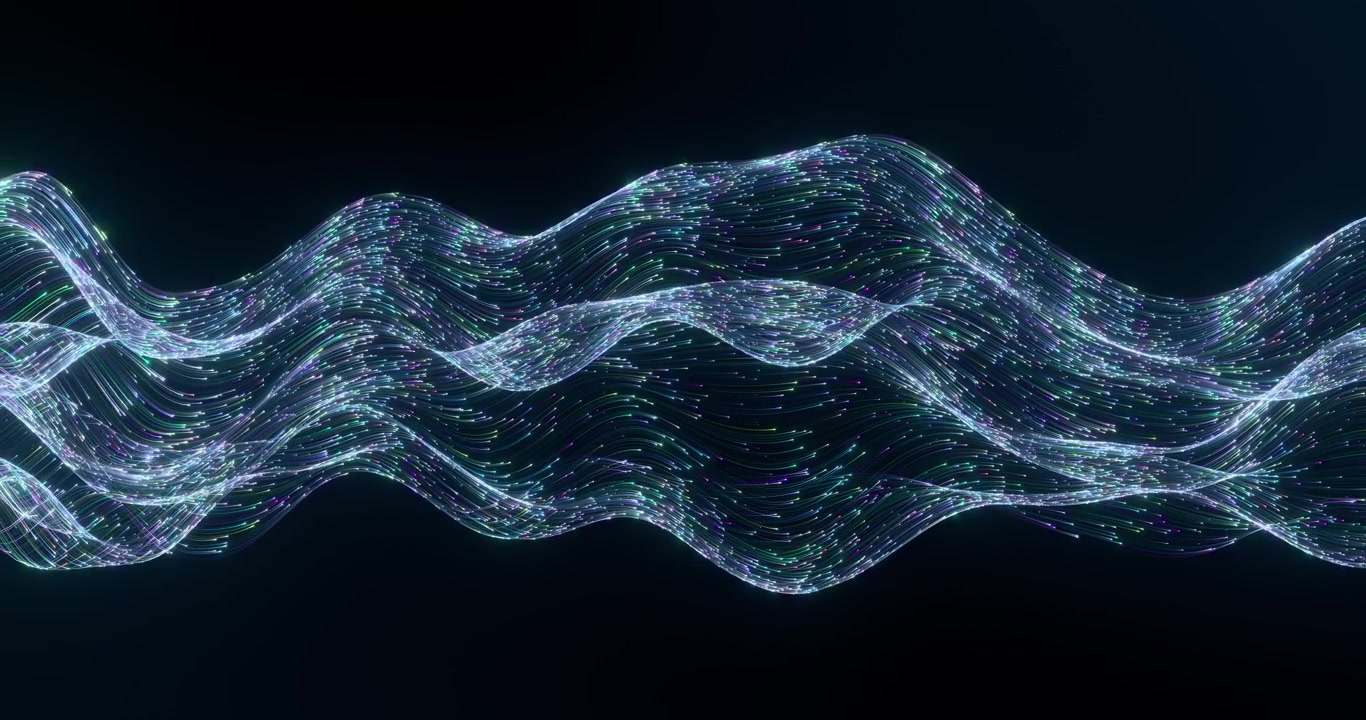 Abstract flowing glowing lines of digital data wave
