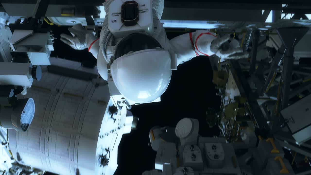 iss에서 일하는 우주비행사, 현실적인 4k 애니메이션