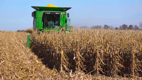 Una-Cosechadora-Se-Mueve-A-Través-De-Los-Campos-De-Maíz-En-El-Momento-De-La-Cosecha-En-Las-Zonas-Rurales-De-América