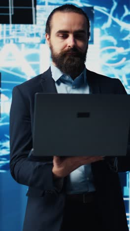 vertical video business person studies artificial intelligence strategy and automation tools