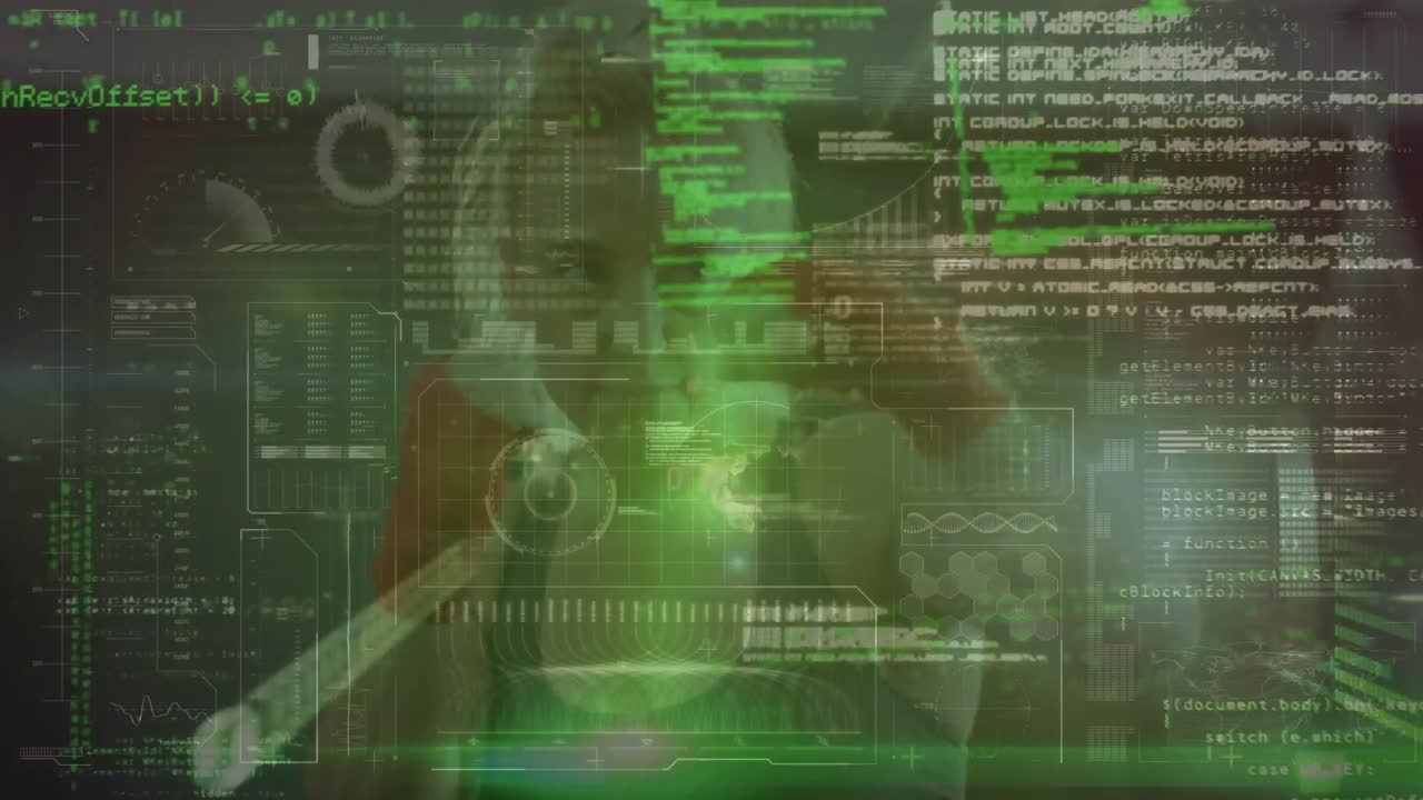 animación de procesamiento de datos sobre el boxeo de mujeres caucásicas