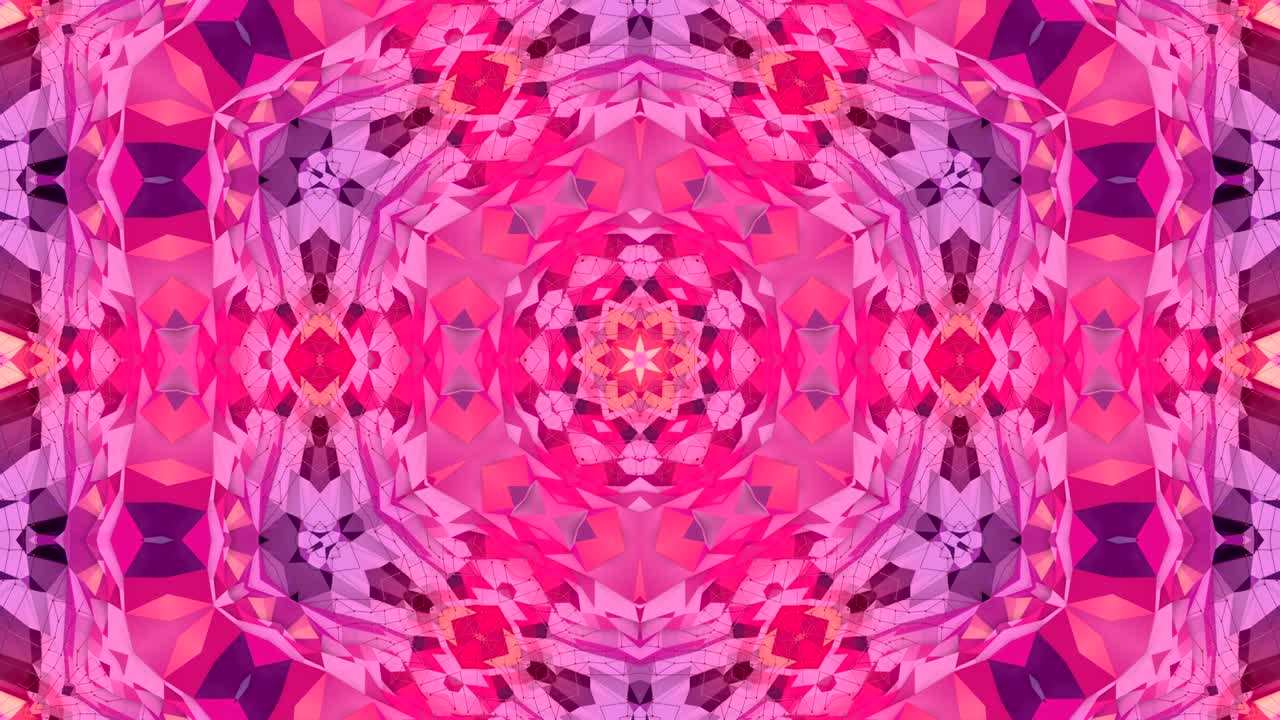 fondo abstracto poli geométrico bajo como un efecto de vidriera o caleidoscopio en movimiento en 4k. animación 3d de bucle, imágenes sin costuras en el popular estilo poli bajo. color rojo v13